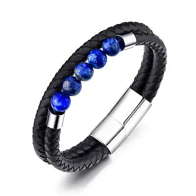 Men's Lapis Genuine Leather Bracelet • £11.99