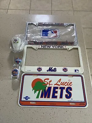 N.Y. METS (2) LICENSE PLATES + St. LUCIE METS + (2) Shot Glasses & Baseball • $49.95