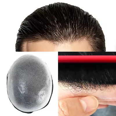 Super Ultra Thin Skin Mens Toupee Human Hair Replacement System Hairpieces BROWN • $62.99