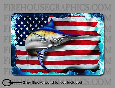 American Flag Blue Marlin Pelagic Offshore Fishing Sticker Decal  • $6.99