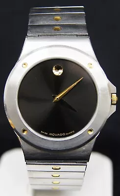 Mens MOVADO Black Museum Dial S/S W/ Gold Accents Quartz 34mm Watch 86.65.877.02 • $195