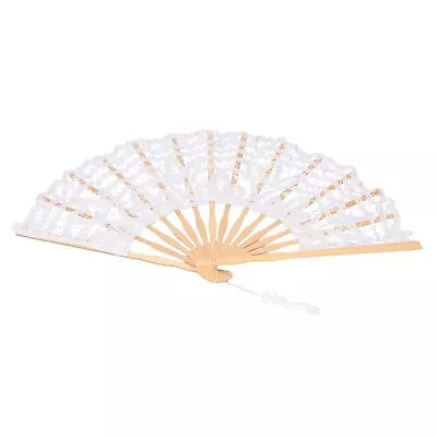 (White)Folding Fan Hallow Lace Bamboo Bones Vintage Style Hand Fan With AOS • $11.73