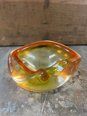 Murano Uranium Glass Orange/Yellow Sommerso Ashtray/Bowl.  • $40