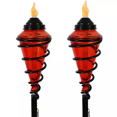 Swirled Metal/Glass 2-in-1 Outdoor Lawn Torch - Red - Set Of 2 By Sunnydaze • $57.95