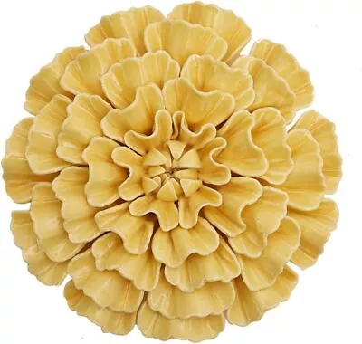 Amazing Yellow Modern Ceramic Curvy Flower 3D Wall Art Sculpture Handmade Decor • $81