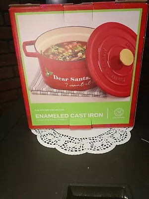 DEAR SANTA Enameled Cast Iron Dutch Oven 4 Qt Christmas Casserole Martha Stewart • $60