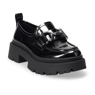 New Madden Girl Black Ashlee Platform Loafers Chunky Size 5.5 • $39.99