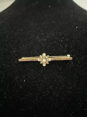 VINTAGE Bar Brooch Pin Faux Pearl Flower Gold Tone Classic 2  DL72 • $6