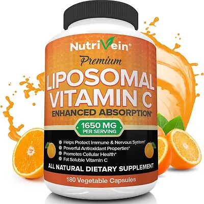 Nutrivein Liposomal Vitamin C 1650mg -180 Capsules - High Absorption Supplements • $20.99