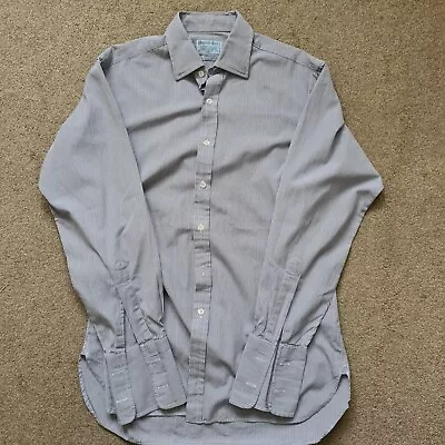 £19.99 • Buy Hilditch & Key Double Cuff Formal Shirt Blue/BRown Stripes Mens Size 15.5- 39cm