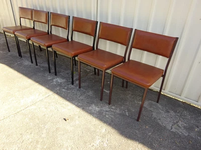 $89 • Buy Kitchen Dining Stacker Chairs X 6 Steel Frames Vinyl Covered Vintage Retro
