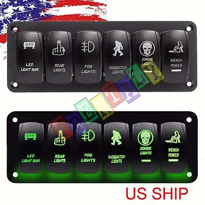 Green Car Marine Boat 6-Gang Waterproof Circuit LED Rocker Switch Panel Breaker • $29.95