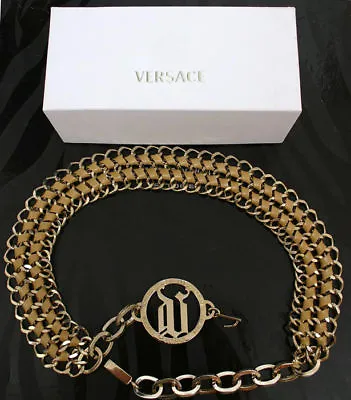 New Versace Gold Metal Chain & Tan Leather Belt  • $995