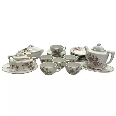 VNT MOSS ROSE MINIATURE CHINA TEA SET 1950's Japan Crane Mark Porcelain 29 Pcs • $69.99