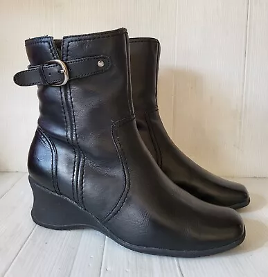 LILLEY & SKINNER Size 6 / 39 Leather Black Smart / Casual Wedge Heel Ankle Boots • £19.99