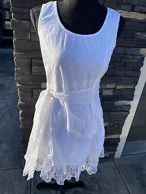 Cute Options White Eyelet Lace Sun Tea Fairy Dress Boho Cottagecore VTG 90’s M • $12