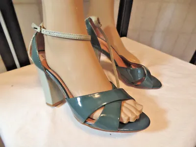 B Makowsky Teal Patent Leather Thick Heels Ankle Straps Shoes/sandals Sz 8m Euc • $16.99