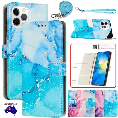 For IPhone 15 Pro Max 14 13 12 11 8/7 Plus Marble Case Leather Wallet Flip Cover • $14.49