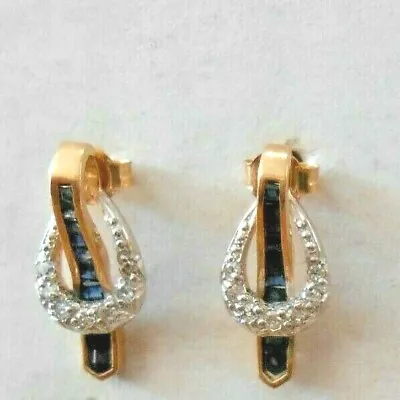 Vintage 14K Yellow Gold Diamond & Blue Spinel Set Stud Earrings • $249