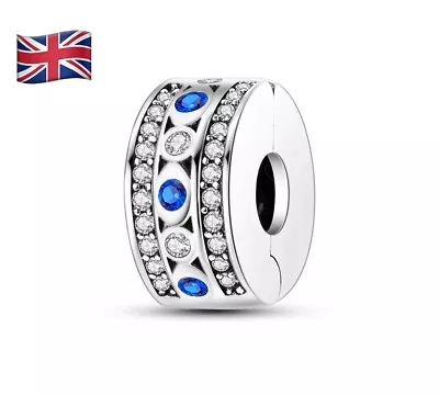 Lucky Turkish Blue Clip Spacer Stopper Charm Bead 925 Sterling Silver Bracelet • £10.98