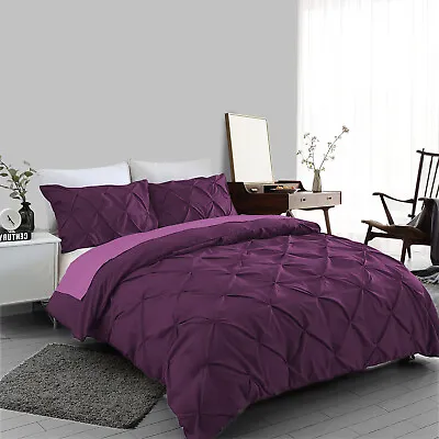 Plum Pintuck Duvet Cover Set 100% Egyptian Cotton Bedding Sets Double King Size • £22.99