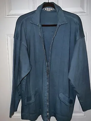 VTG Kikit Blue Cardigan Sweater Zipper Jacket Medium Heavyweight Cotton • $16.99