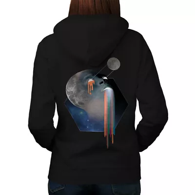 Wellcoda Moon Trendy Print Womens Hoodie Galaxy Design On The Jumpers Back • £28.99