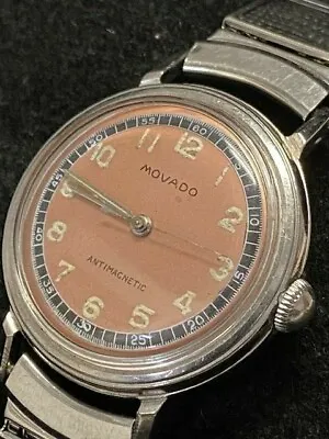 MOVADO Antimagnetic 1940s Military Style RARE Salmon Dial - $10 APR Value W/ CoA • $3995