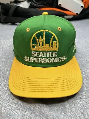 Vintage Seattle Supersonics Sonics Back Script Snapback Hat • $80