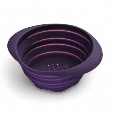 Purple Nonstick Silicone Collapsible Colander Heat Resistant Space-Saving • £18