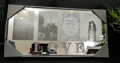 EagleWiz Crystal Diamante Silver Mirror LOVE Collage 6x4in Picture Photo Frame  • £18.99