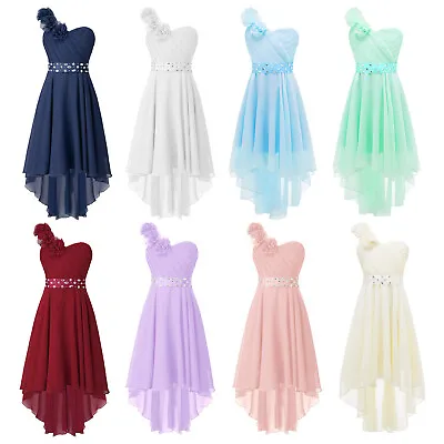 $10.99 • Buy Kids Flower Girls Dress Wedding Bridesmaid Princess Party Chiffon High Low Gowns