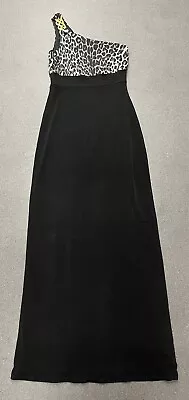 Jane Norman Black Animal Print Asymmetrical Sleeve Full Length Dress Size 12 • £10