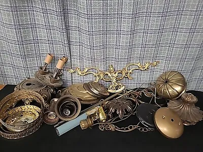 Vintage Antique Brass Fixture Lighting Parts Sockets Lamp Chandelier Weight Lot • $100