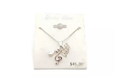 Sterling Silver 925 Music Note Pendant Necklace 16  • $22.49