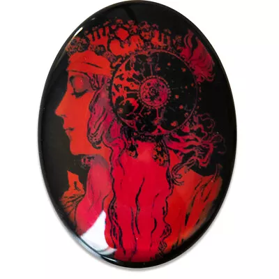 $2.35 • Buy Red Pop Art Nouveau Glass Cameo Cabochon Jewelry Supplies Mucha Deco Vintage Cab