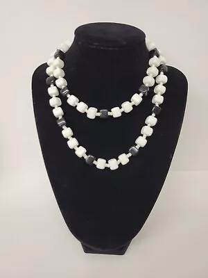 Vintage NWT Bohemian Black And White Cube Bead Necklace 30  • $29.99