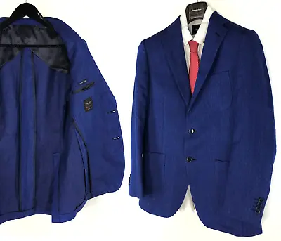 Mens Boggi Milano Drago Sport Jacket Navy Blue Wool Linen Blazer Italy Size 46 R • £132