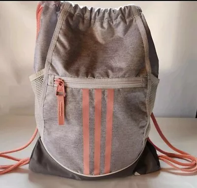 Adidas Drawstring Gym Bag Pink & Gray Mesh Sides Women’s Apparel Backpack Tote  • $8.99