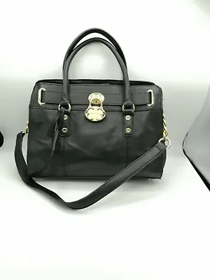 $34.99 • Buy EMMA FOX Cambridge Black Leather Front Lock Satchel Bag Purse 