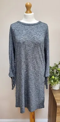 Zadig Voltaire Size Small Grey Fringed Wool Blend Dress Long Sleeve Knee Length • £22