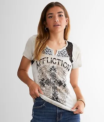 Affliction Women's SACRED RITE Short Sleeve Panel T-shirt Size LARGE NWT • $62.83