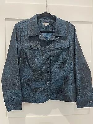 Erin London Button Front Shirt Jacket Womens Size Large Blue Animal Print • $14