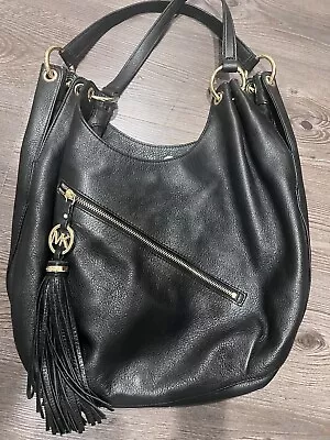 Michael Kors Black Pebbled Leather Handbag With Fringe Matching Wallet Included • $20