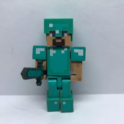 Minecraft Diamond Steve Figure Articulated Armor Sword Mojang Jazwares 3  • $15.24