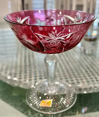 1 Nachtmann Traube Cranberry Cased Cut To Clear Crystal Saucer Champagne • $75