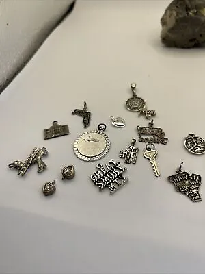 15 Vintage Lot Sterling Silver Charms Mom Heart Key States Friend Mexico Disk • $24.50