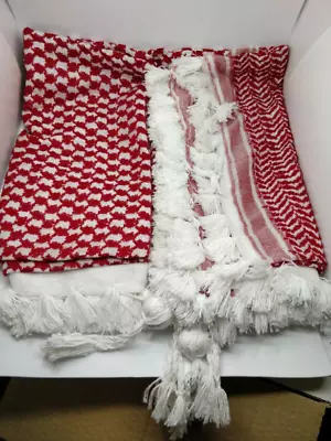 £33.28 • Buy Palestine Hand Made And Knitted Real 100% Cotton Red And White Shemagh / Scarf 