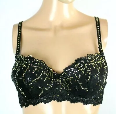 Claudio Milano Women's Black Bra Top With Rhinestone Size 36B • $49.99