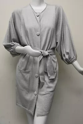 $1025 NEW Martin Grant Knit Cardigan Dress Lurex WOOL Grey Button Down Belt M • $350